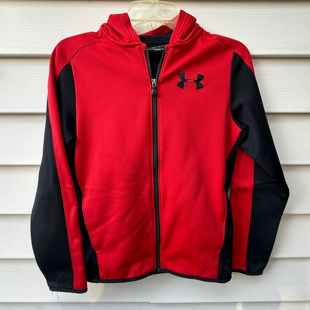 Under Armour Kids Red and Black Full-Zip Hoodie Sz YL